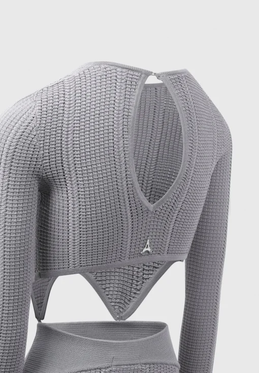 2-in-1 Long Sleeve Knitted Midaxi Dress - Grey