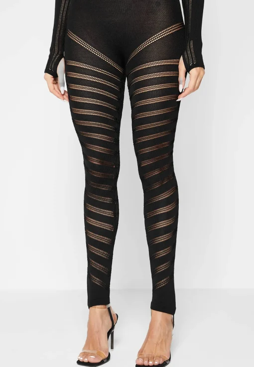 Knitted Contour Jumpsuit with Sleeves - Black