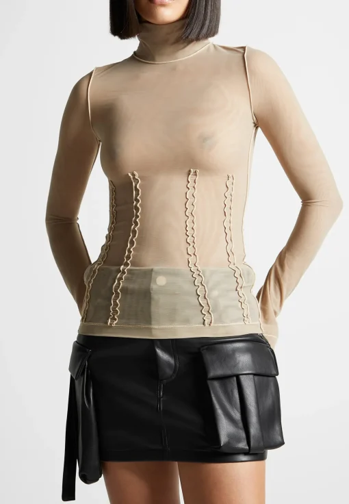 Mesh Double Layer Top - Taupe