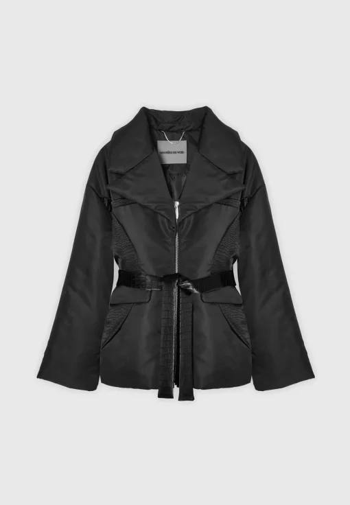 Nylon Belted Blazer Jacket - Black