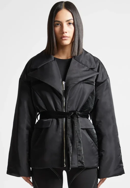 Nylon Belted Blazer Jacket - Black