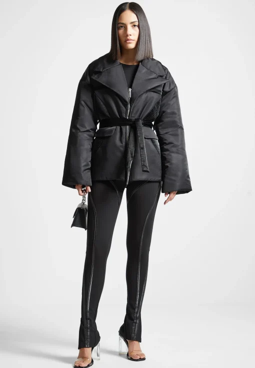 Nylon Belted Blazer Jacket - Black