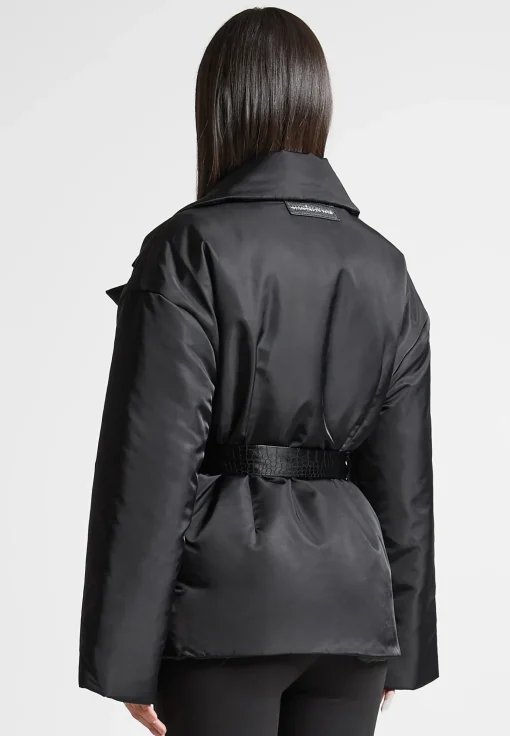 Nylon Belted Blazer Jacket - Black