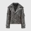 Oversized Vintage Vegan Leather Biker Jacket - Grey