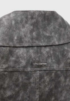 Oversized Vintage Vegan Leather Biker Jacket - Grey