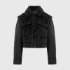 Plush Jacket With Vegan Leather Sleeves - Black
