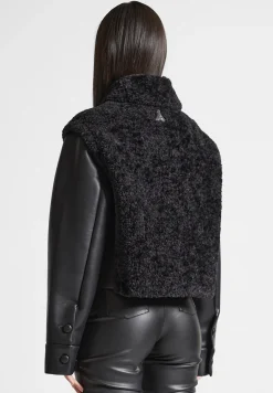 Plush Jacket With Vegan Leather Sleeves - Black