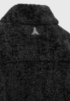 Plush Jacket With Vegan Leather Sleeves - Black