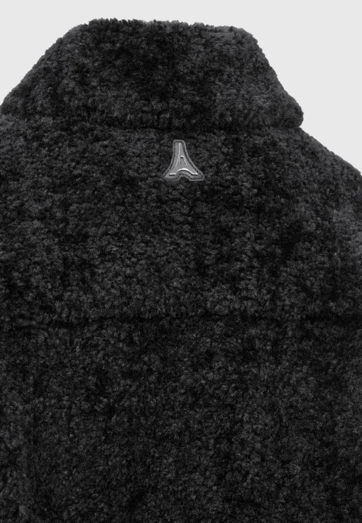 Plush Jacket With Vegan Leather Sleeves - Black