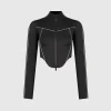 Reflective Piped Long Sleeve Corset Jacket - Black