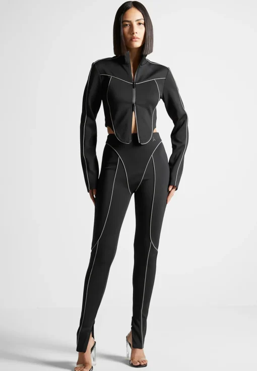 Reflective Piped Long Sleeve Corset Jacket - Black