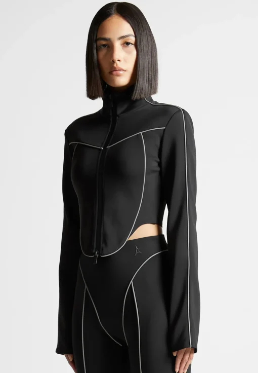 Reflective Piped Long Sleeve Corset Jacket - Black