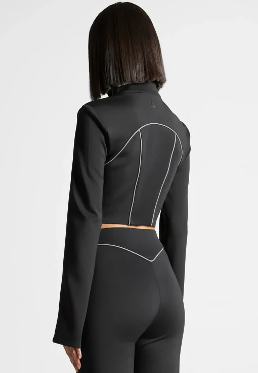Reflective Piped Long Sleeve Corset Jacket - Black