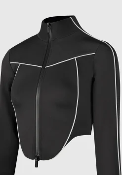 Reflective Piped Long Sleeve Corset Jacket - Black