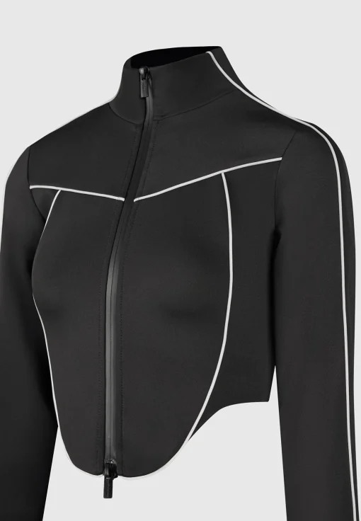 Reflective Piped Long Sleeve Corset Jacket - Black