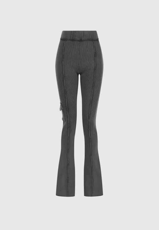 Ribbed Flared Leggings - Washed Grey