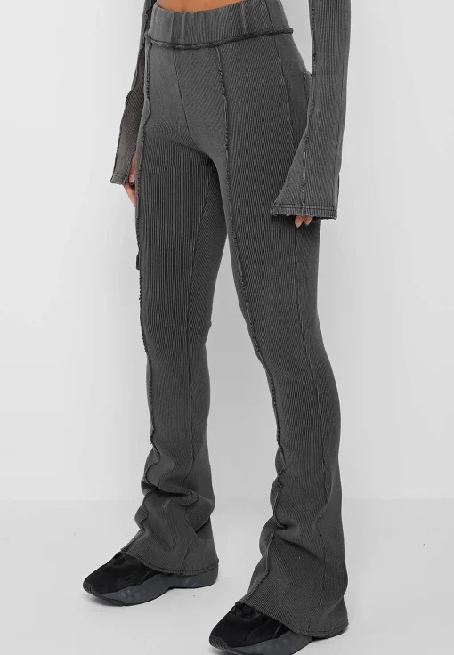 Ribbed Flared Leggings - Washed Grey