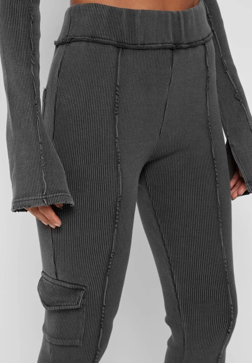 Ribbed Flared Leggings - Washed Grey