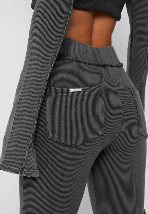 Ribbed Flared Leggings - Washed Grey