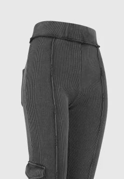 Ribbed Flared Leggings - Washed Grey