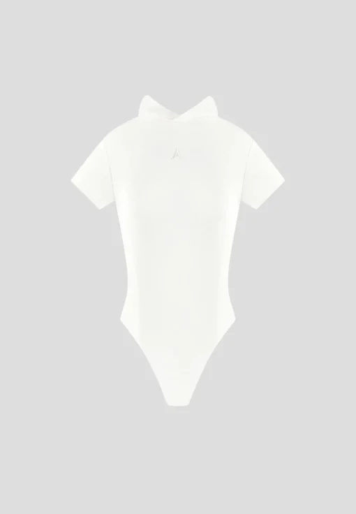 Short Sleeve Bodysuit with Hood - Beige