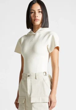 Short Sleeve Bodysuit with Hood - Beige