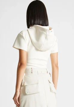 Short Sleeve Bodysuit with Hood - Beige