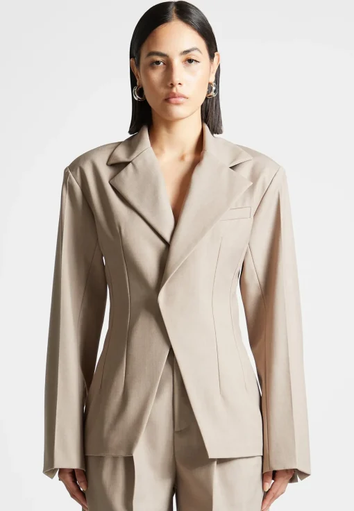 Tailored Double Breasted Blazer - Taupe