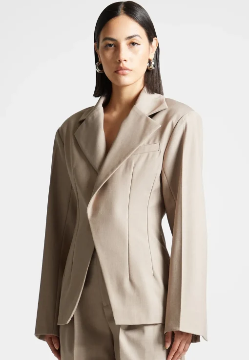 Tailored Double Breasted Blazer - Taupe