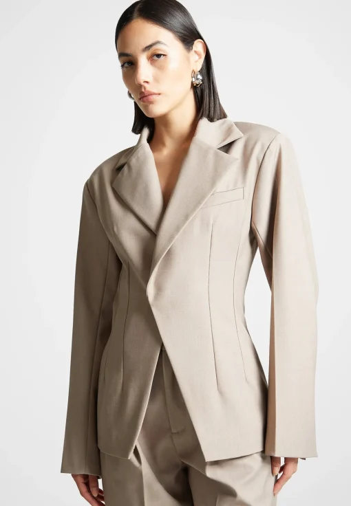 Tailored Double Breasted Blazer - Taupe