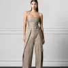 Tailored Pleat Jumpsuit with Belt - Beige