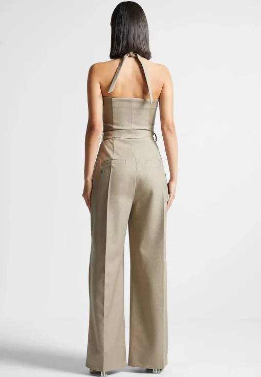Tailored Pleat Jumpsuit with Belt - Beige