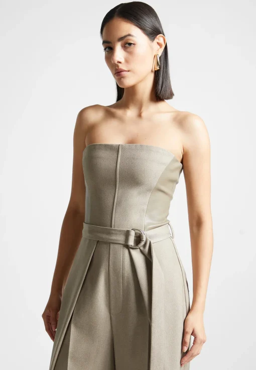 Tailored Pleat Jumpsuit with Belt - Beige