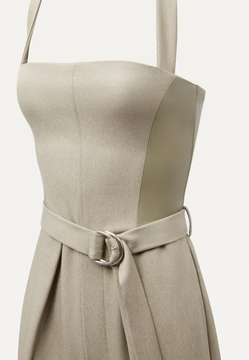 Tailored Pleat Jumpsuit with Belt - Beige