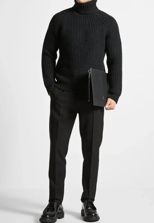 Tapered Fit Press Crease Tailored Trousers - Black