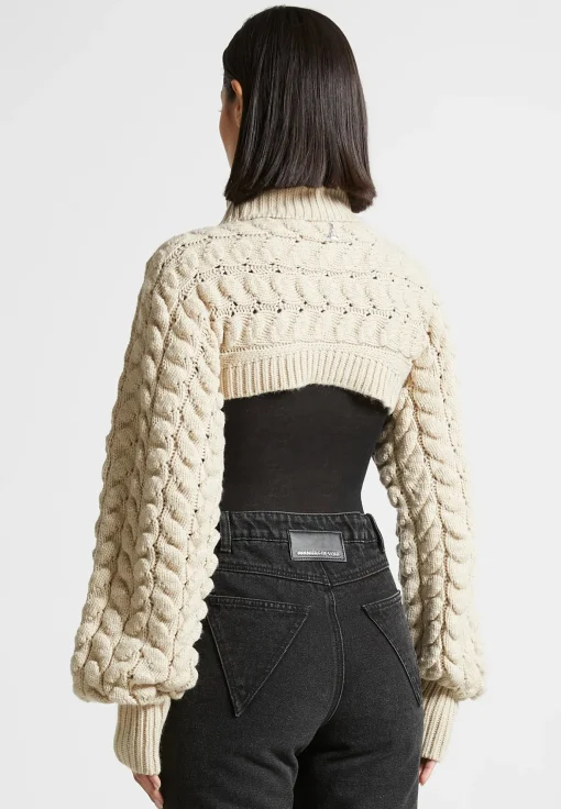 Turtleneck Cable Knit Arm Warmers - Beige