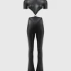 Vegan Leather Backless Jumpsuit - Black