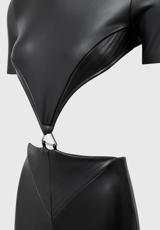 Vegan Leather Backless Jumpsuit - Black
