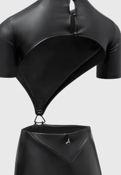 Vegan Leather Backless Jumpsuit - Black