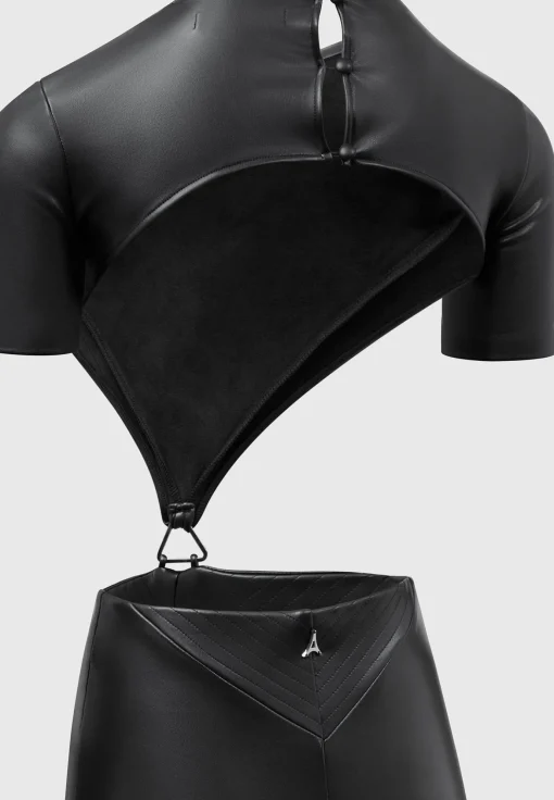 Vegan Leather Backless Jumpsuit - Black