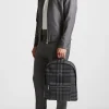 Vegan Leather Check Backpack - Grey