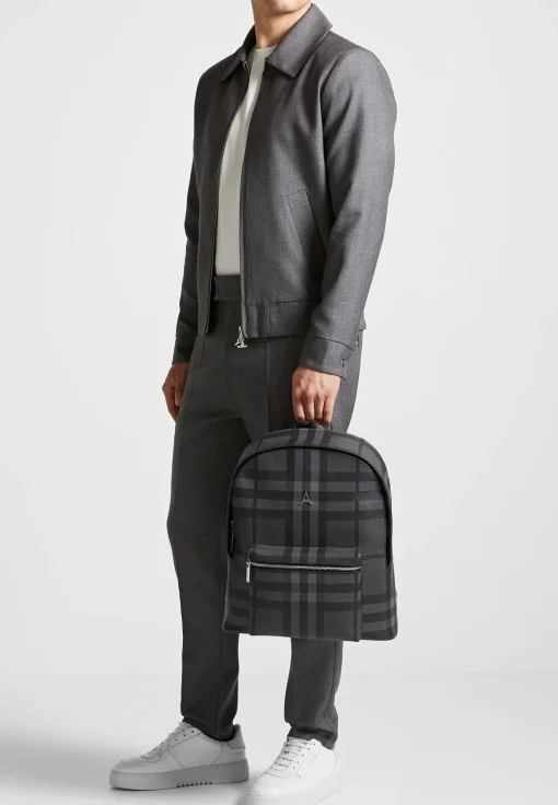 Vegan Leather Check Backpack - Grey