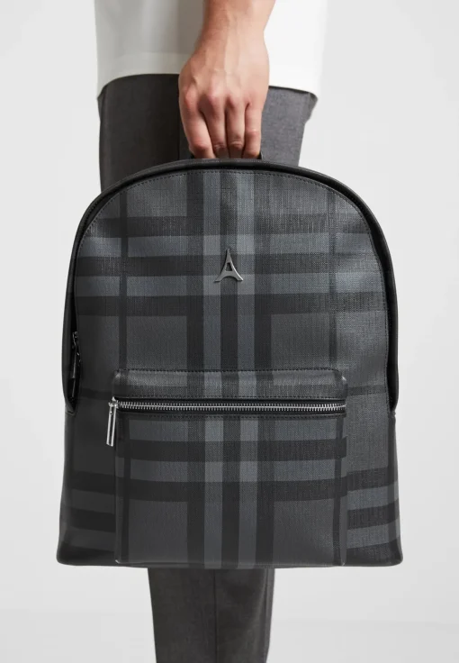 Vegan Leather Check Backpack - Grey