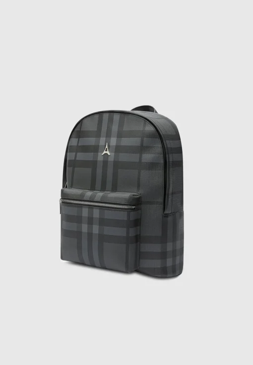 Vegan Leather Check Backpack - Grey