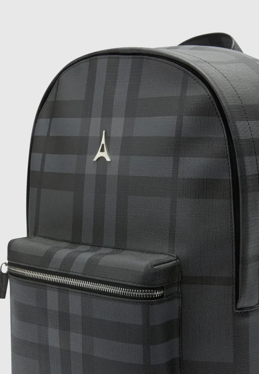 Vegan Leather Check Backpack - Grey