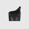 Vegan Leather Invisible Strap Top - Black