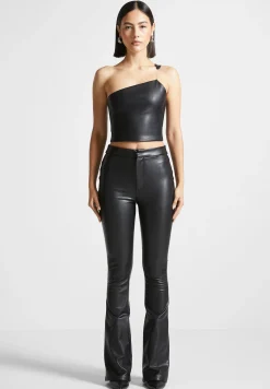 Vegan Leather Invisible Strap Top - Black