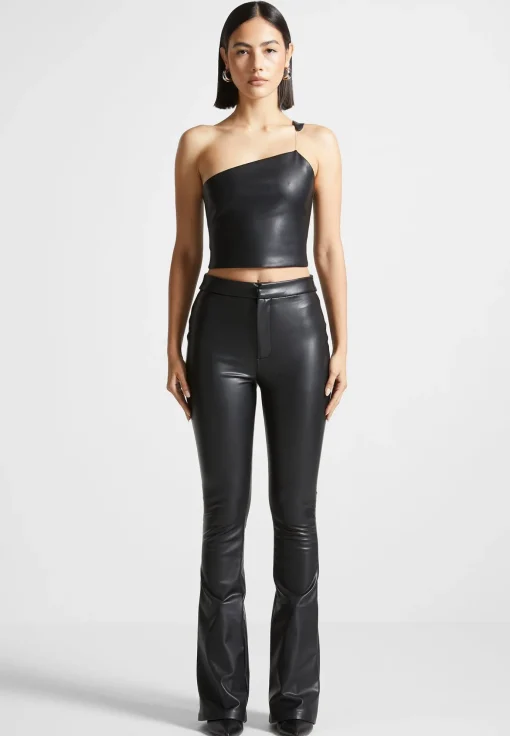 Vegan Leather Invisible Strap Top - Black