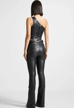 Vegan Leather Invisible Strap Top - Black