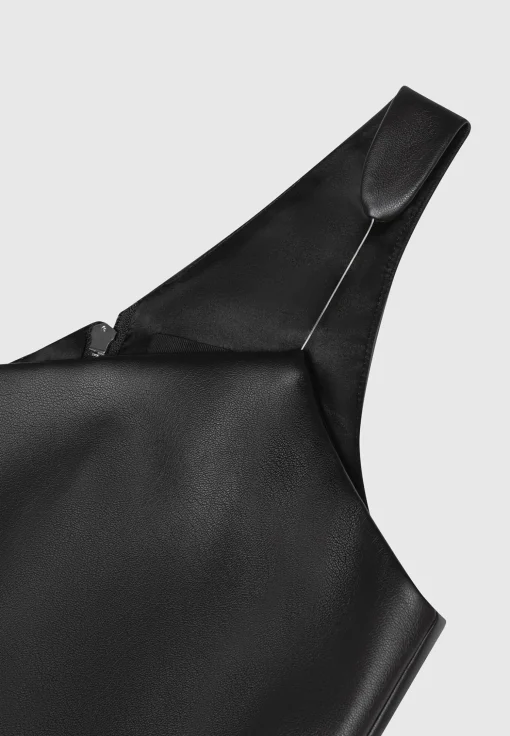 Vegan Leather Invisible Strap Top - Black